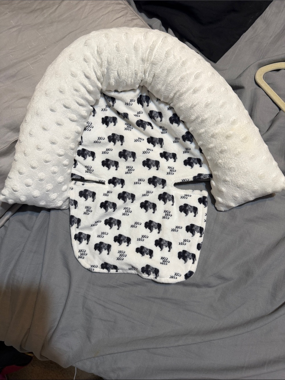 Plush White Baby Head and Body Support with Buffalo Print